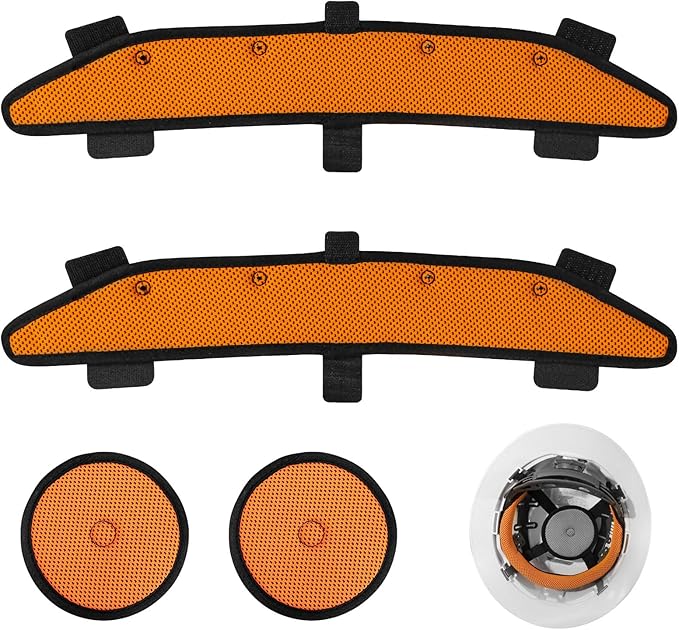 Hard Hat Sweatband and Top Pad for Safety Helmet, Washable Hard Hat Cooling Liner Accessories Set, Suspension Sweat Band Replacement, Reusable Inserts Headband, Orange, 4 PCS
