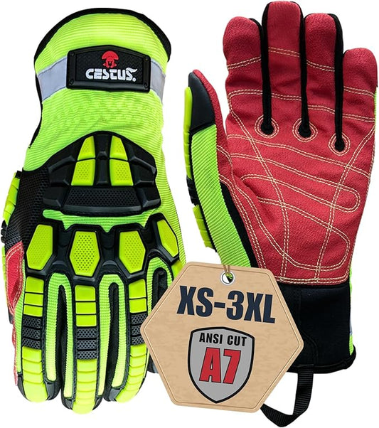 Cestus 3207, ANSI A7 Cut-Resistant Impact Gloves (1,3,10,50 pairs) Heavy Duty Work Gloves Extrication Construction Demolition
