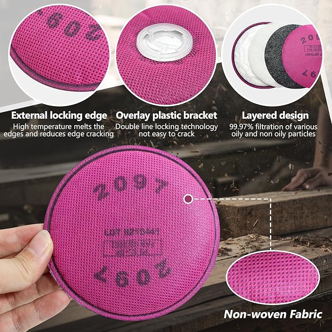 16PCS(8Pack) 2097 Respirator Filters, 2097 Replacement Filters Cotton Installed on 6200, 6800, 6502, 7502 Respirator Body Use for Epoxy Resin, Organic Vapor, Asbestos, Dust, Paint