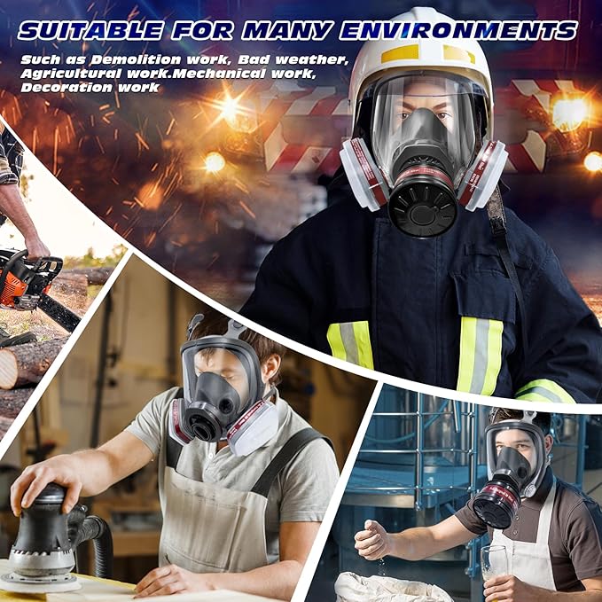 Full Face Gas Masks Survival Nuclear and Chemical, Reusable Full Face Respirator Gas Mask with Activated Carbon Filter