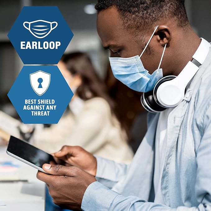 MED PRIDE Blue Medical Masks, Pack of 50 Face Masks, Disposable 3-Ply Earloop Masks, Breathable Non-Woven, Comfortable and Protective for Adults