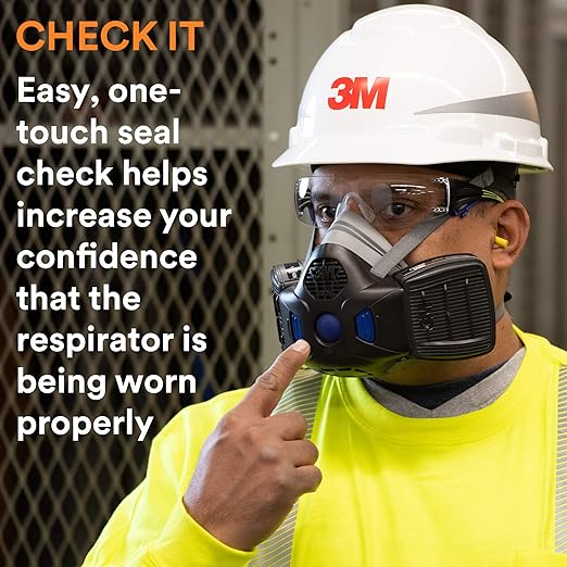3M Respirator, Secure Click Half Face Reusable Respirator with Speaking Diaphragm and Push Button Seal Check, HF-802SD, Sweeping, Sanding, Grinding, Sawing, Dust, Medium