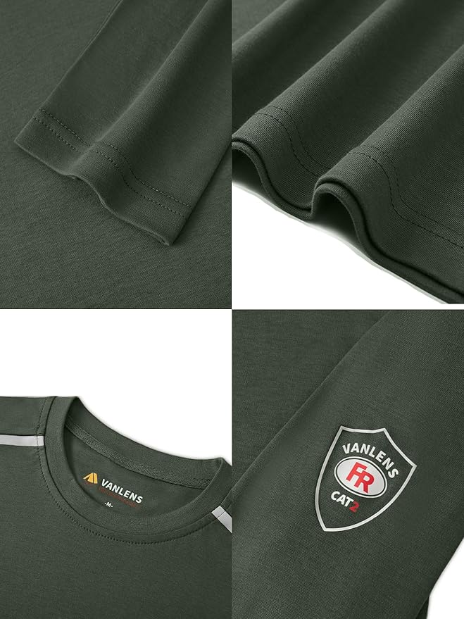 Men's Green Large Regular Fit 5.5oz 100% Cotton Long Sleeve FR Shirt for Work & Outdoor Activities