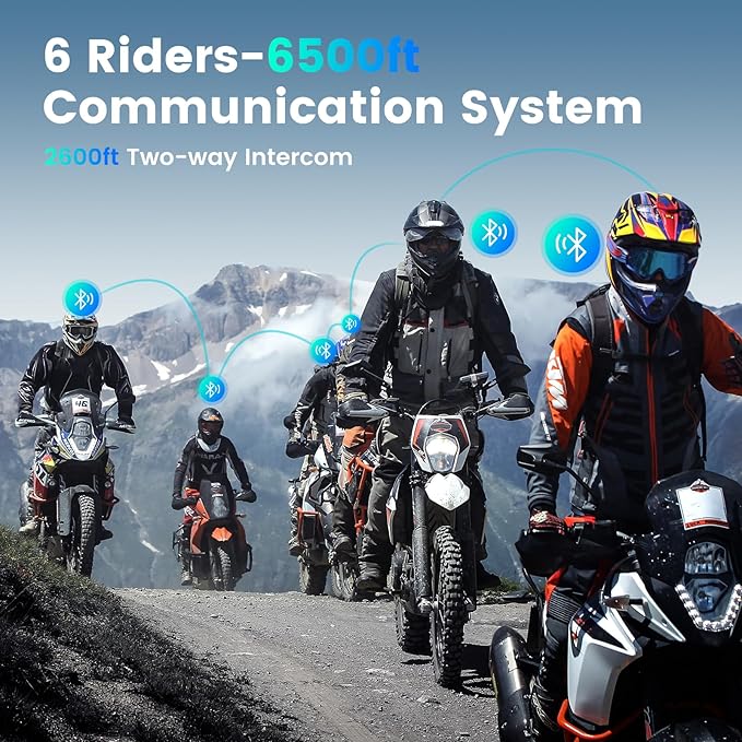 gearelec Motorcycle Helmet Bluetooth Headset V5.2BT【HiFi Stereo Sound】【Screen and RGB Lights】 80Mph Clear Calls Helmet Communication Systems 2000M 6 Riders Intercomunicador para Casco De Moto 2 Pack