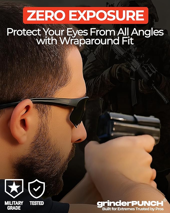 grinderPUNCH Tactical Shooting Glasses Military Grade Ballistic Impact Protection 100% UV Lenses ANSI Z87 Safety Glasses