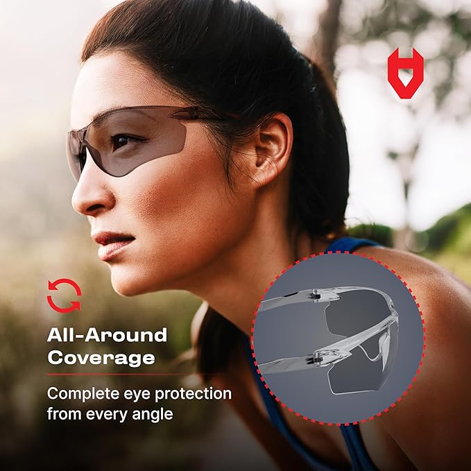 NoCry Lightweight Tinted Safety Glasses with UV 400 Protection, Anti Fog and Anti Scratch Coating and Grey Wrap Around Lenses; ANSI Z87.1 Certified