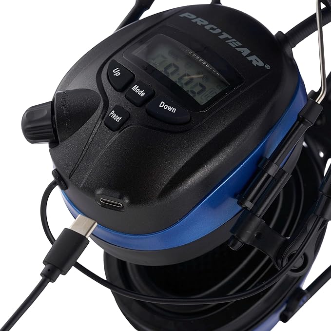 Bluetooth Radio Headphone with Gel Ear Pads,Ear Hearing Protection Earmuffs with Boom Microphones,Power by Rechargeable Battery,Digital AM/FM Radio Headphones for Mowing Lawn Work Outdoor (Blue)