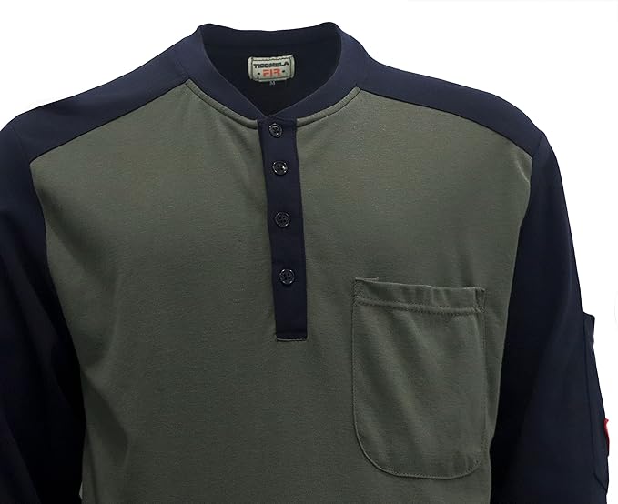 TICOMELA FR T Shirt Flame Resistant Shirt 5.5oz 100% Cotton Light Weight Workwear Men's Long Sleeve Henley Shirts