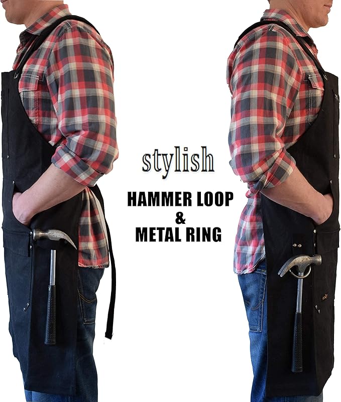 ecoZen Lifestyle Men's Carpenter Apron - Heavy Duty Waxed Canvas Workshop & Woodworking Tool - Fully Adjustable S-XXXL - Woodworking Tools - Aprons for Men