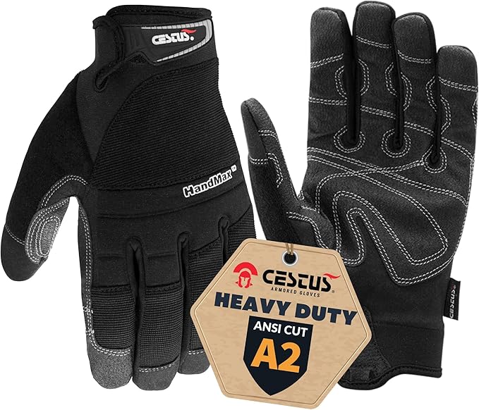 Cestus HandMax Series, Heavy Duty Work Gloves Men, High Abrasion Resistance for Construction, Roofing, HVAC, Framing