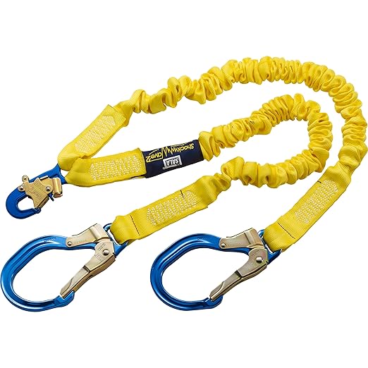 3M DBI-SALA 6' Shockwave2 1 1516" Polyester Tubular Web Twin-Leg Tie-Off Shock-Absorbing Lanyard With Snap Hook And Aluminum Rebar Hooks On Leg Ends