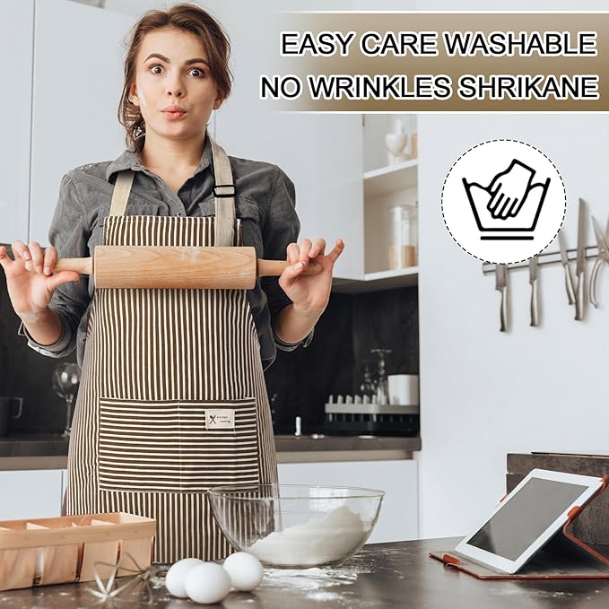 Janmercy 24 Pcs Aprons for Women Men with 2 Pockets Linen Cooking Kitchen Apron Adjustable Bib Chef Apron Bulk Aprons Unisex