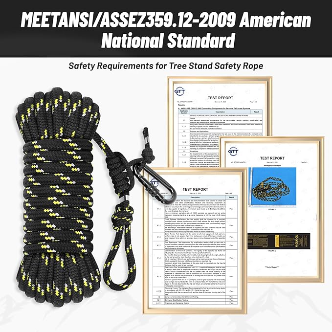 Kalkal Tree Stand Safety Rope, 30FT Reflective Lifeline Hunting Safety Harness Tree Strap For Tree-Stand Hunting