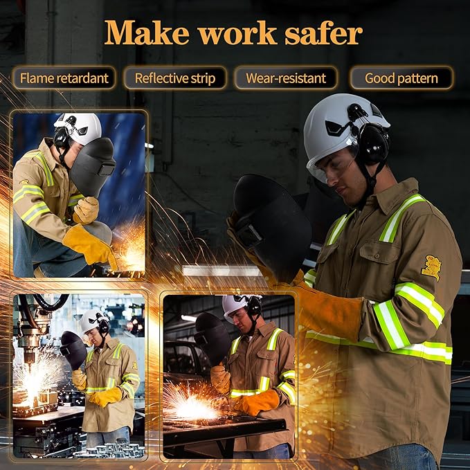 SRsafety Hi Vis FR Work Shirts,7.0oz Long Sleeve Flame Resistant Shirts for Men,100% Cotton High Visibility Fire Shirt