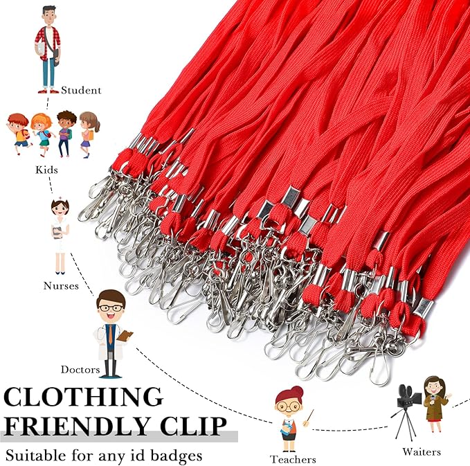 Epakh 200 Pcs Lanyards for ID Name Badge Holder Neck Lanyard Flat with Clips Neck Straps for Office School Nurse