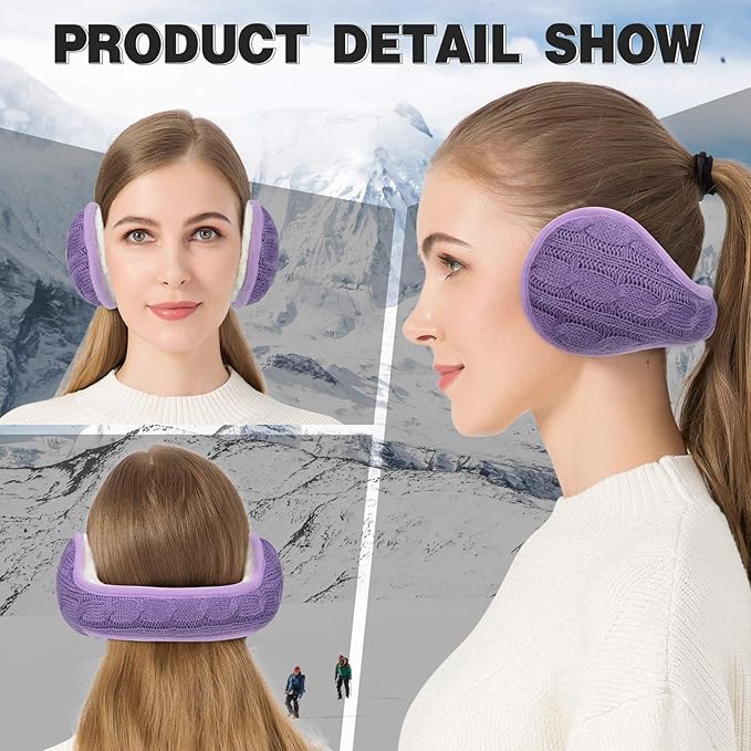 Venswell Knit Ear Muffs for Winter Women Men Soft Earmuffs Cold Weather Fleece Ear Warmers Cover Foldable & Adjustable