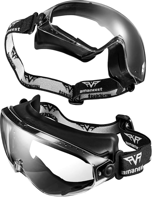 ANSI Z87+Safety Goggles,Double Anti-fog Coating,Long-lasting Anti-fog,HD Lens,99.99% UV-Protected,2 Pairs
