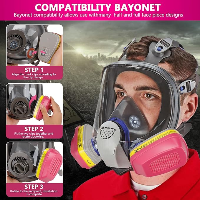 (3 Pair) 60923 Respirator Cartridge Particle Filter, Helps Protect Against Organic Vapors, Acid Gases, Chemical and Particulates