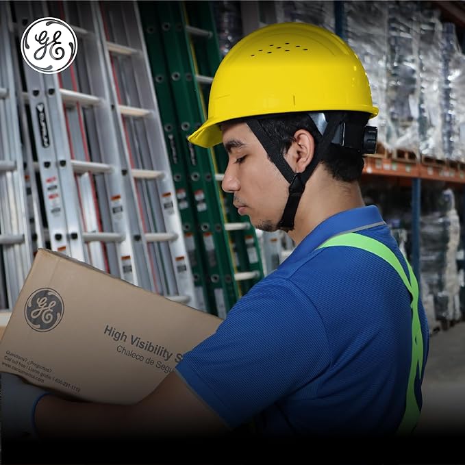 GE Cap Style Hard Hat, 4-Point Ratchet Suspension, Earmuff Slots, High Impact Resistant, Sweat-Wicking Sweatband, Meets ANSI Z89.1-2014, Comfortable, Durable, and Protective - Yellow, Vented
