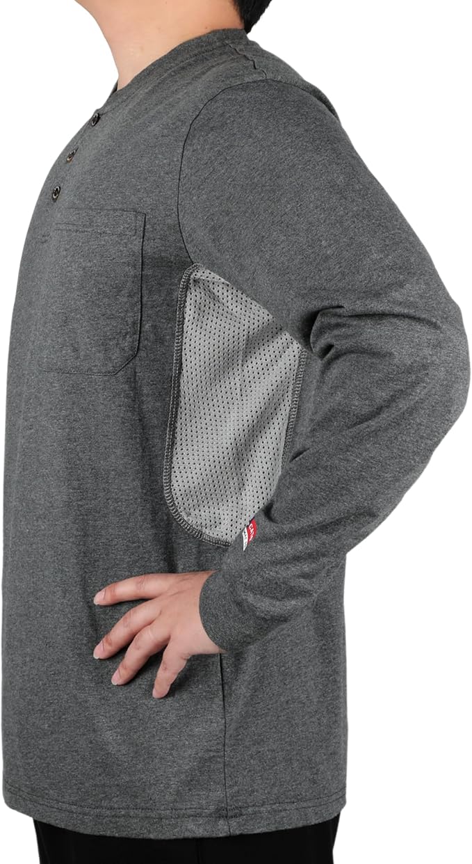 BOCOMAL FR Shirts Summer Vented Mesh Breathable Henley Shirt 5.5oz Flame Resistant CAT2 Work Clothing