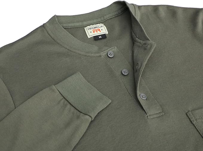 TICOMELA FR T Shirt Flame Resistant Shirt 5.5oz 100% Cotton Light Weight Workwear Men's Long Sleeve Henley Shirts
