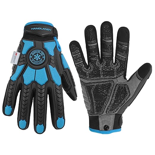 HANDLANDY Winter Impact Resistant Work Gloves for Men, Padded Palm Grip Heavy Duty Working Glove (Medium, Blue)