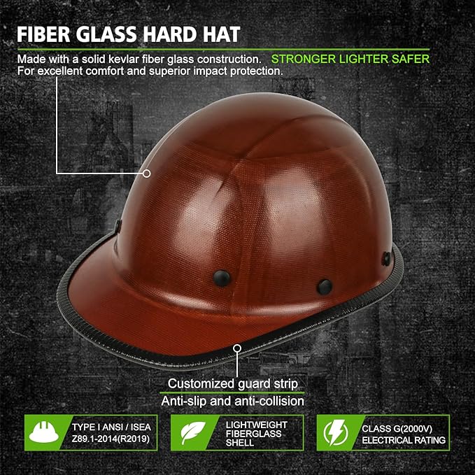 GREEN DEVIL Fiberglass Full Brim Hard Hat OSHA & ANSI Rated Fiber Hardhat for Men with Brim Guard