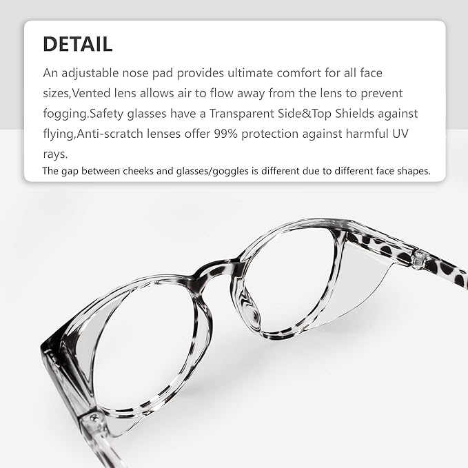 Anti Fog Safety Glasses Blue Light UV Blocking Goggles for women men (Round w+h)