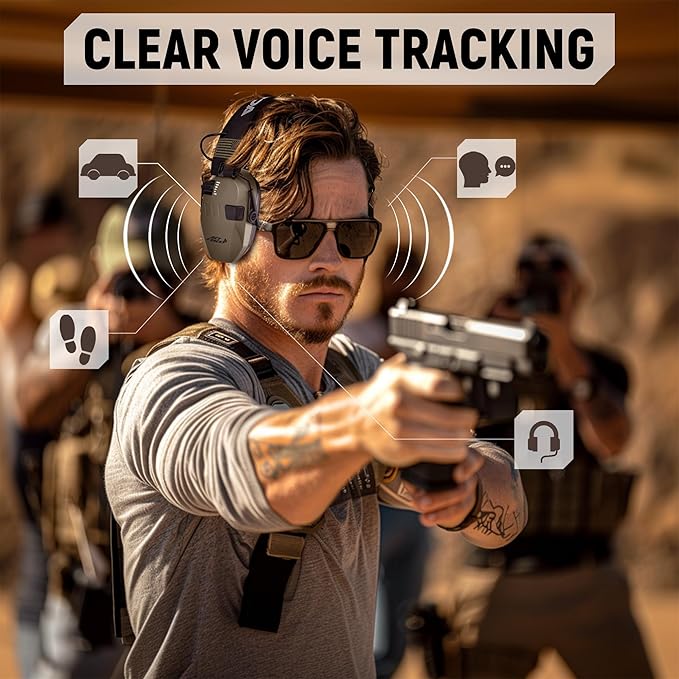 Shooting Ear Protection for Gun Range, Active Noise Reduction NRR 23dB, Shooting Ear Muffs Hearing Protection