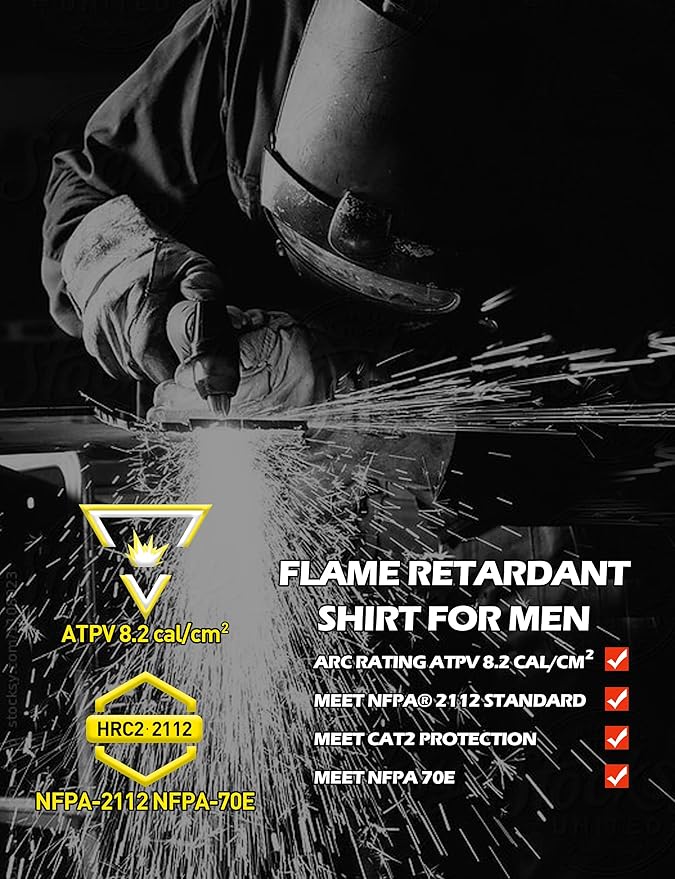 Welding Shirts for Men 7.5oz 100% Cotton Flame Resistant Fr Shirts NFPA2112 Men's Fire Retardant Welding Shirts