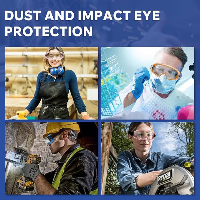 Clear Safety Goggles Glasses 2 Pack - Anti-Fog, Scratch and UV380 Lenses - Adjustable Non-Slip Strap - ANSI Z87.1 Certified Eye Protection for Chemistry Lab Work & Industrial Use for Men & Women