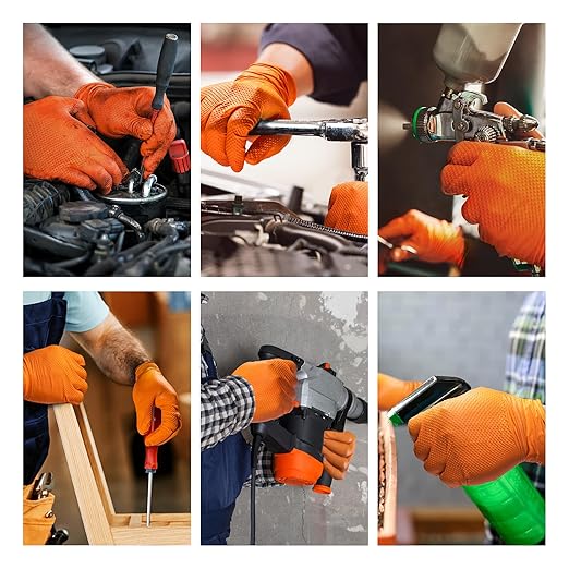 10mil Disposable-Nitrile Chemical-Resistant Rubber-Gloves for Men - Mechanics Gloves Heavy Duty, Latex Free, Automotive (Orange 4 Boxes of 30, Large), ABC-DG01