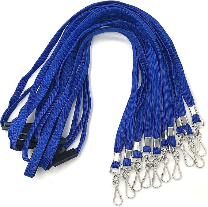 Safety Lanyards Premium Breakaway Blue Lanyard Comfortable Neck Straps Lanyards Swivel J Hook for ID Badges 50 Pack