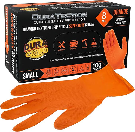 Dura-Gold Duratection 8 Mil Orange Super Duty Diamond Textured Nitrile Disposable Gloves