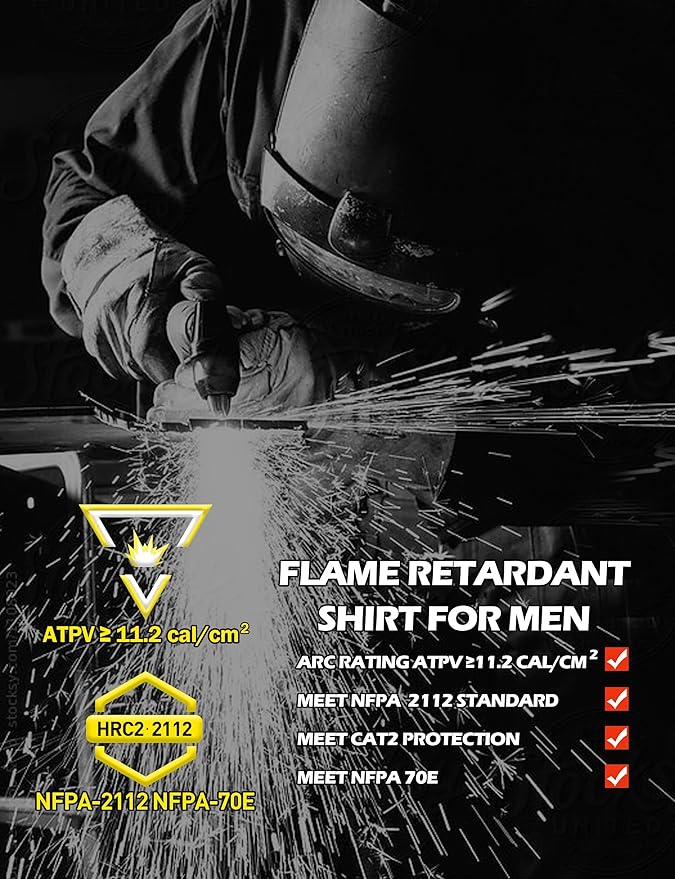 FR Shirts for Men CAT2 Flame Resistant Shirts 6.5oz Light Weight Long Sleeve Fire Retardant Shirts