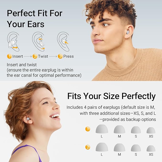 Ear Plugs for Sleeping, Reusable Hearing Protection for Sleep,Work,Focus,Travel, Adjustable Passive Earplugs for Concerts & Festivals, Bright Silver