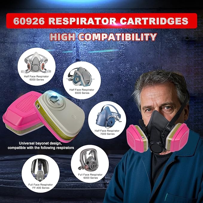 60926 Respirator Cartridges, 60926 Filter Cartridges for Filtering Organic Vapors, Acid Gases, Ammonia Methylamine, Formaldehyde - Respirator Filters for 6000, 7000 Series
