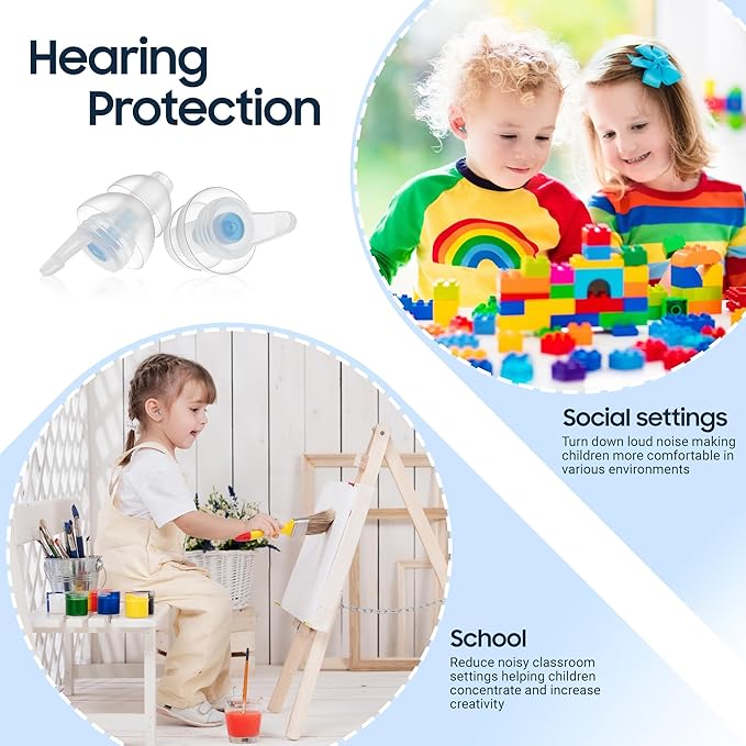 Kids Ear Plugs (6-12 yrs) - Ear Protection for Child Adult with Small Ear Canals, Reusable Noise Relief Earplugs for Fly, Sports, Firework, Noise Sensitivity, Festival, Tinnitus Relief, 25dB, 2 Pair