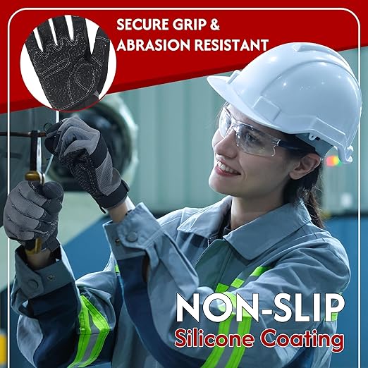 HANDLANDY Working Gloves for Men & Women, Safety Work Gloves with Grip for Warehouse Construction Garden Yard Outside (Grey-Grip, X-Large (Pack of 1))
