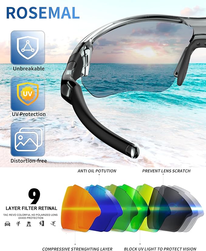 Polarized Sports Sunglasses for Men Women Youth Baseball Running Fishing Tennis Golf Cycling Driving Motor TAC UV400 TR90