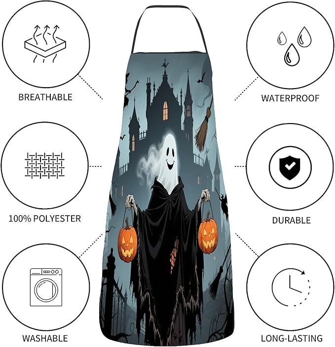 Halloween Aprons Gifts for Women Mens Print Witch Ghost and Pumpkin Cooking Apron, Funny Gift for Him Her,His Hers (1 Pcs)