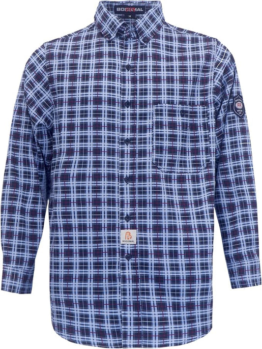 BOCOMAL FR Shirts Flame Resistant NFPA2112/CAT2 6.5oz Light Weight Printed Fire Retardant Plaid Shirt