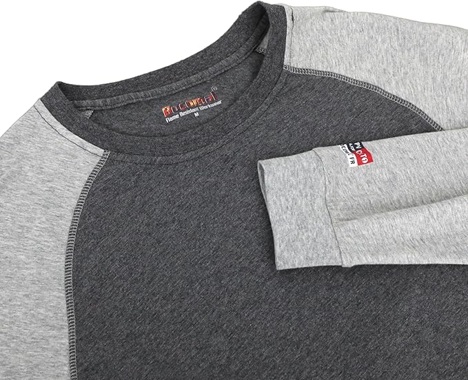BOCOMAL FR Shirts Two-Tone Crew for Summer 4oz EX Lightweight Flame Resistant Long Sleeve Work T-Shirt Base Layer