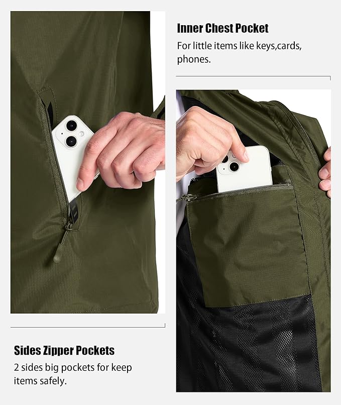 SWISSWELL Mens Women Rain Suit Rain Jacket and Pants Waterproof Lightweight Windbreaker with Detachable Hood for Golf Fishing