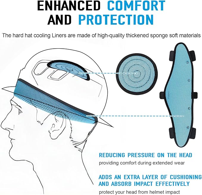 Hard Hat Top Pads and Sweat Bands for Safety Helmet, Washable Hard Hat Cooling Liner Accessories, Suspension Sweat Band Replacement, Reusable Inserts Headband, Blue, 6 PCS