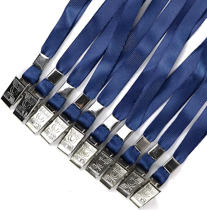 Lanyards 100 Pack Nylon Flat Badge Lanyard for Id Badge Name Tag (Navy Blue, 100 Pack)