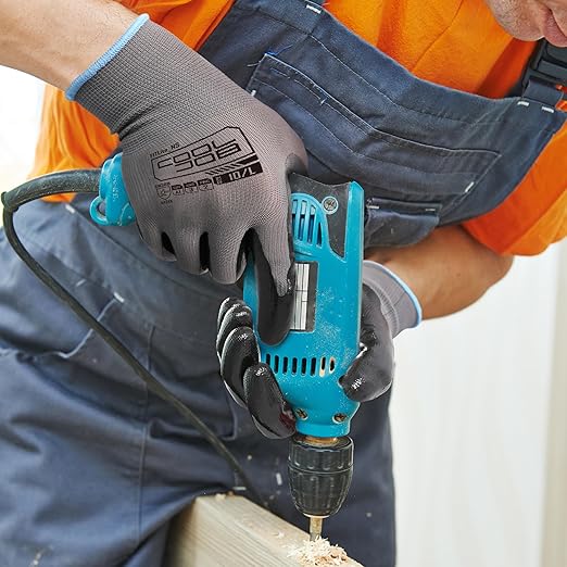 COOLJOB 10 Pairs Nitrile Dipped Safety Work Gloves with Grip, Non-slip Rubber Coated Bulk Garden Gloves for Men, Heavy-duty Oil Resistant for Truck Driver, Warehouse Box Handler, Xlarge, Gray