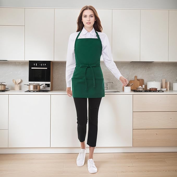 Short Cotton Aprons for Women with 3 Pockets, Chef Apron for Unisex,Waitress Apron for Kitchen Cooking Restaurant BBQ