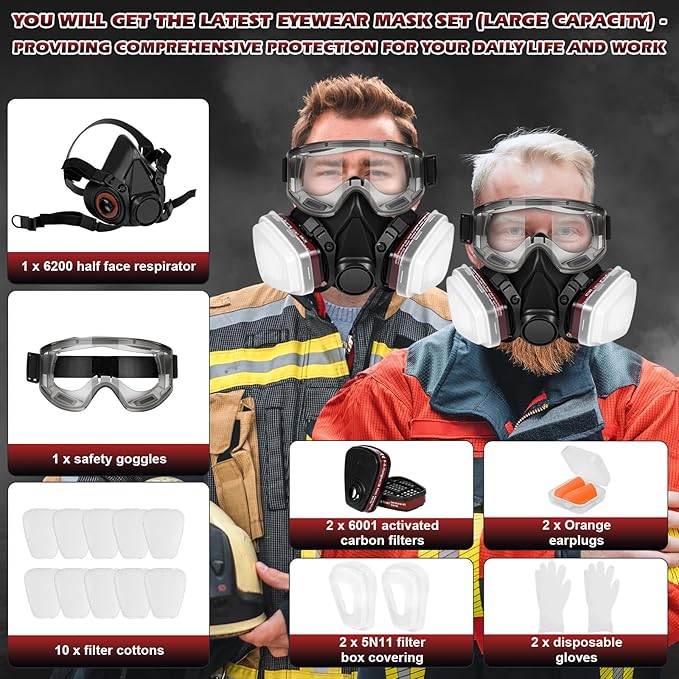 Respirator Mask with Filters - Reusable Gas Mask Against Organic Vapor Formaldehyde for Chemicals Spray Paint