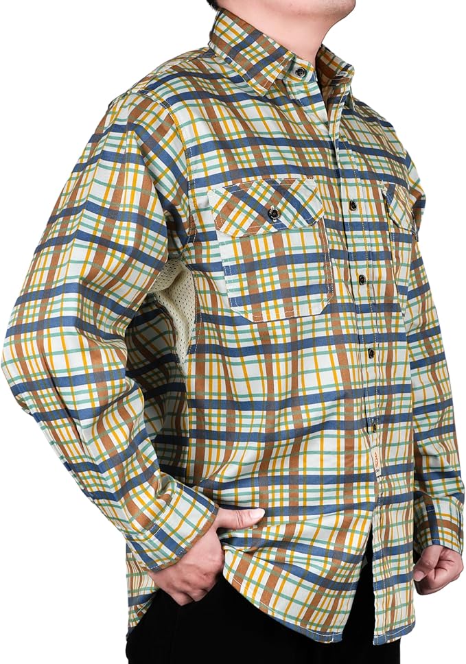 BOCOMAL FR Shirt for Summer Lightweight Vented Mesh Back and Underarm Breathable Flame Resistant Welding Button Down Shirts
